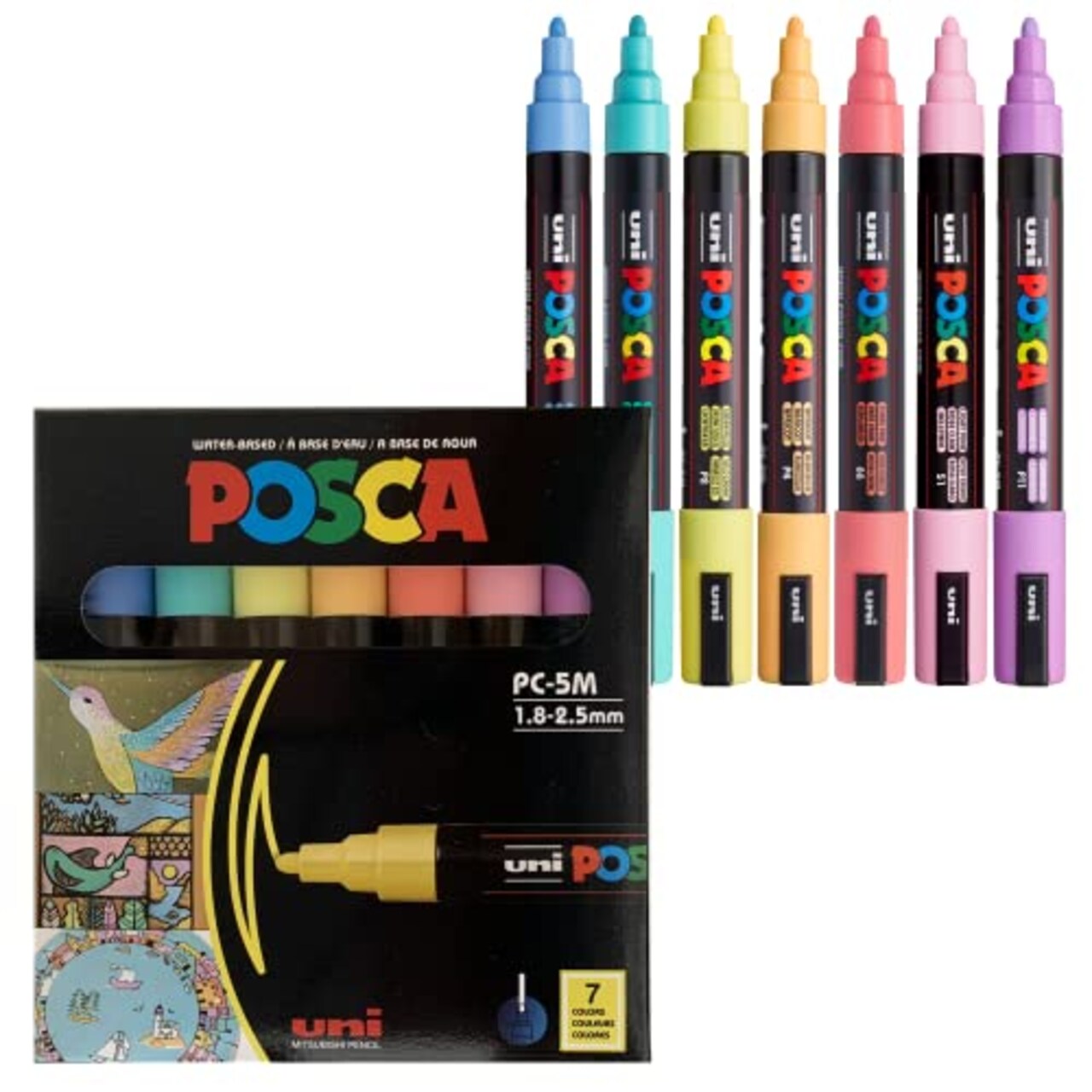 7 Pastel Posca Paint Markers, 5M Medium Posca Markers with